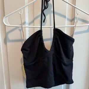 Wilfred Black Ribbed Halter Crop Top